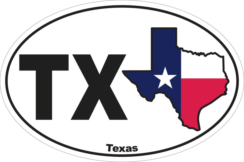 Texas TX Oval Map & Flag Country Bumper Sticker