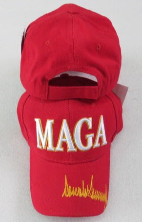 MAGA with Gold Trump Signature Red Cap
