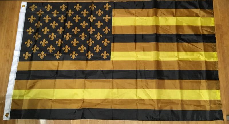 3'X5' UNITED SAINTS MARDI GRAS FLAG BLACK & GOLD
