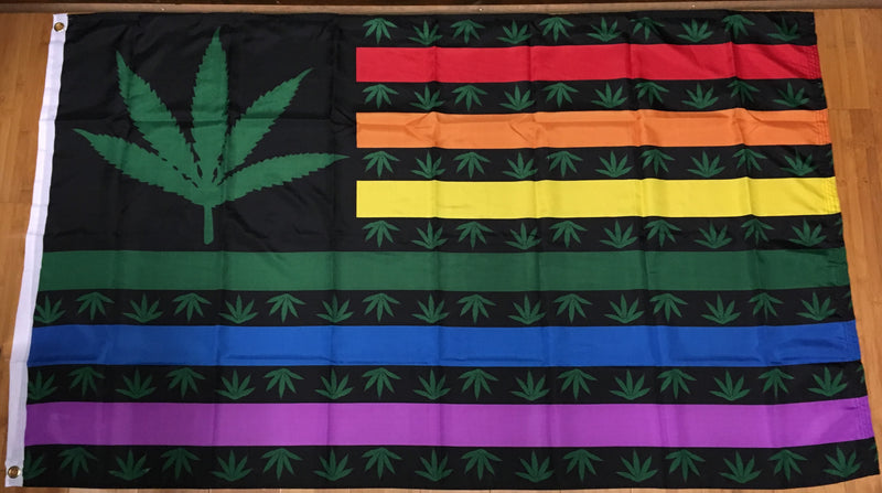 Cannabis American Rainbow Flag 3'X5' Rough Tex® 100D