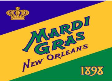 MARDI GRAS 1898 NEW ORLEANS FRENCH QUARTER FLEUR DE LIS FLAG 3'X5' 100D ROUGH TEX®