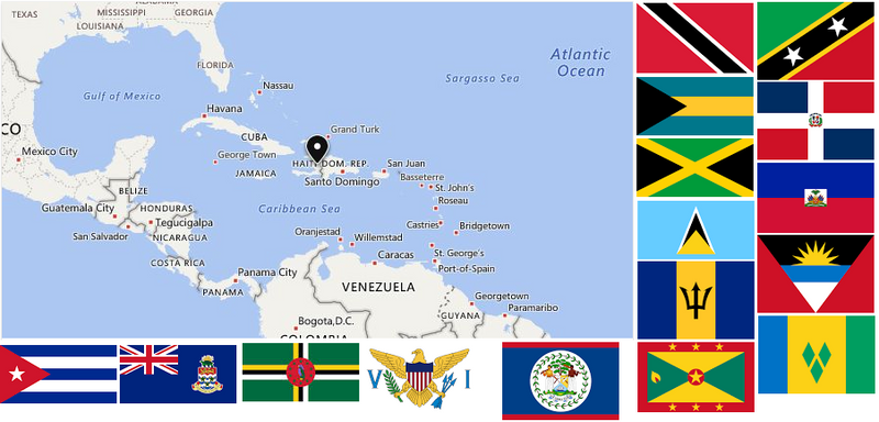 One Dozen Caribbean Nations Flags 3x5 Feet Rough Tex ® 100D