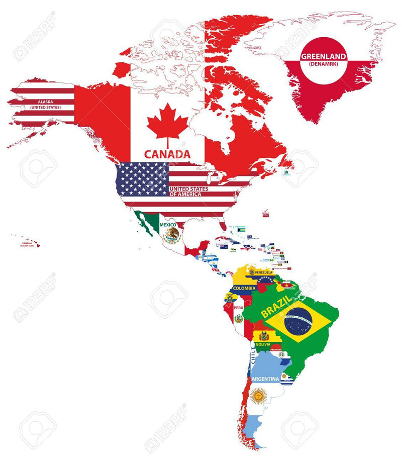 NORTH AMERICAN, SOUTH AMERICAN, CENTRAL & CARIBBEAN COUNTRIES 3'X5' ECONOMICAL FLAGS SOLD BY THE HALF DOZEN WHOLESALE