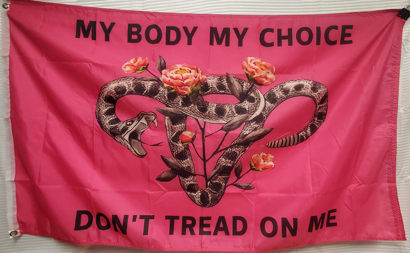 My Body My Choice Don't Tread On Me Feminist Pink 3'x5' Flag 100D