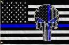 2'X3' 100D USA POLICE PUNISHER FLAG BLUE LINE