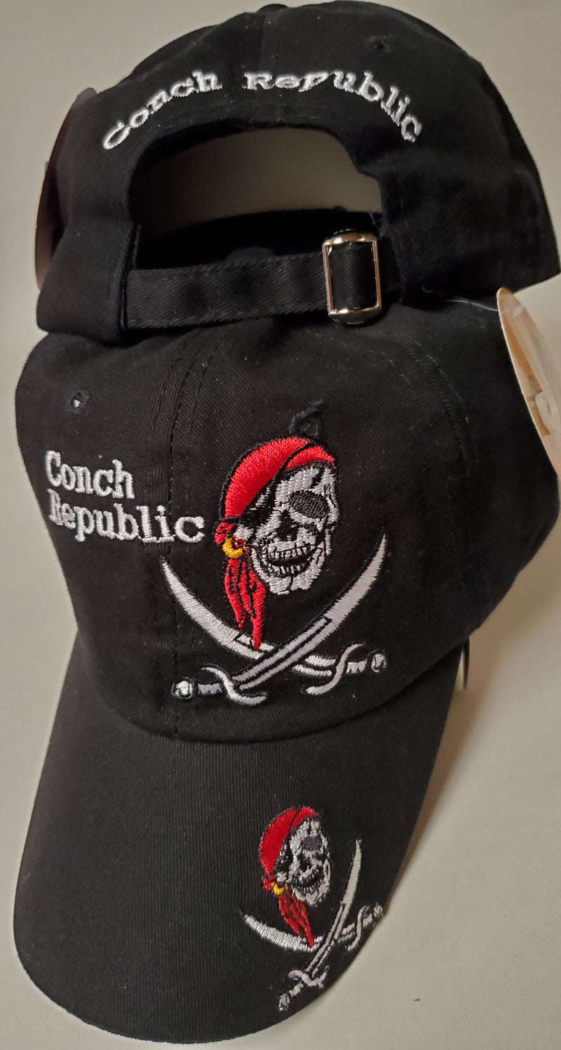 Conch Republic Pirate On Brim Embroidered Cap