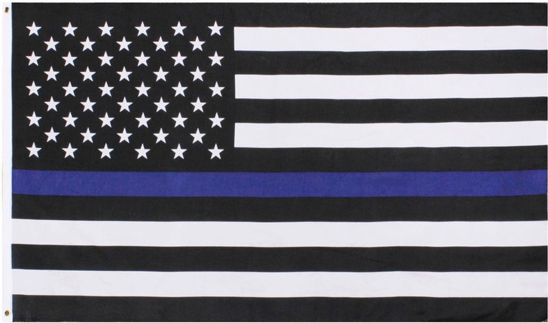 US MEMORIAL POLICE THIN BLUE LINE BLACK AND WHITE AMERICAN FLAG 2.5X4 2-PLY POLYESTER