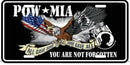 POW MIA You Are Not Forgotten Eagle USA American Embossed License Plate Car Tag