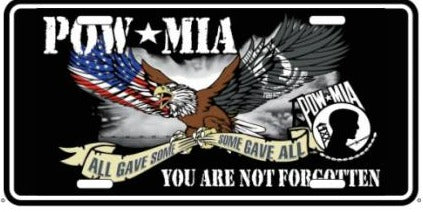 POW MIA You Are No Forgotten Eagle USA American Embossed License Plate Car Tag