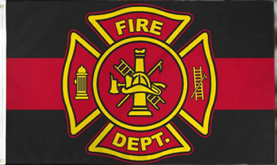 Fire Department Red Line DBLSides Flag With Grommets 12'X18'' Rough Tex® 100D