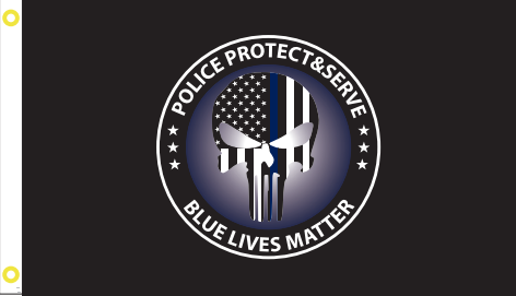 Police Protect and Serve Blue Lives Matter Punisher 3'X5' Flag ROUGH TEX® 100D