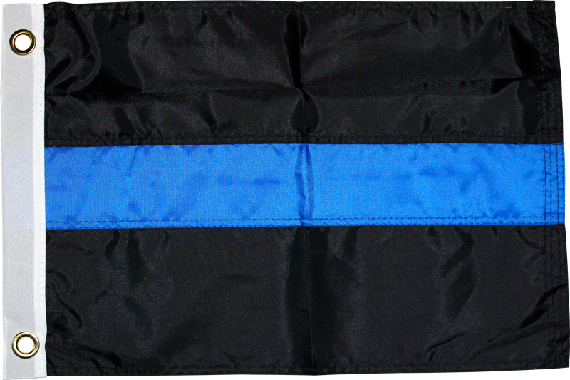 POLICE THIN BLUE LINE BOAT FLAG 210D ROUGH TEX EMBROIDERED GROMMETS 12"X18"