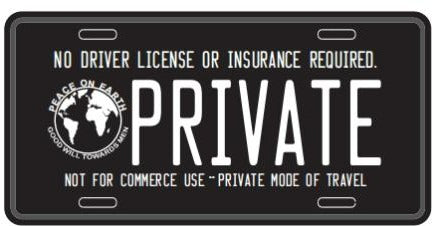 Private No Driver License or Insurance Required Black Embossed License Plate