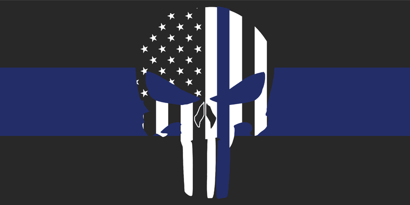 Police Punisher Black W/ Blue Line Stripe - Bumper Sticker American