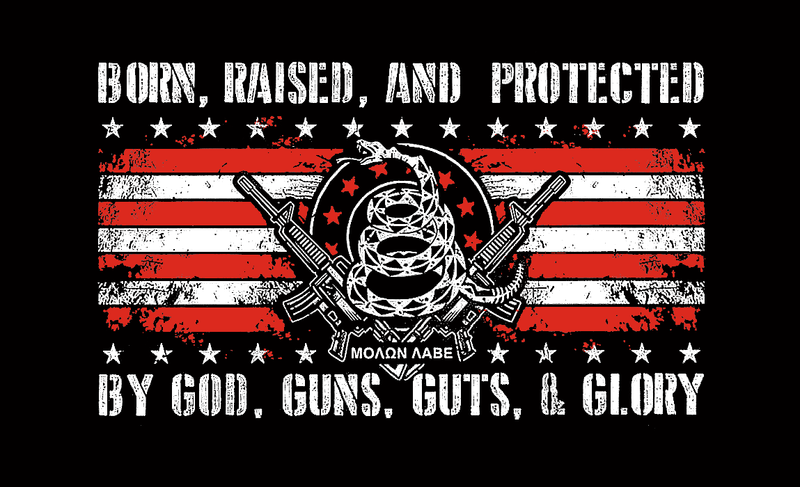 Born Raised Protected by God Guns Glory Guts 3'X5' 100D FLAG