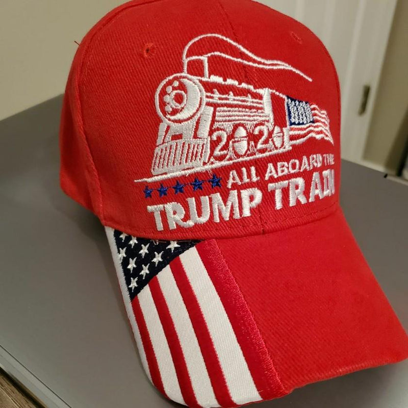 All Aboard The Trump Train Red W/ USA Quarter Brim Cap