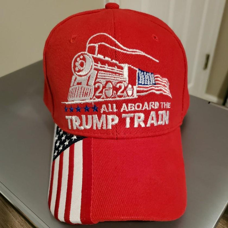 All Aboard The Trump Train Red W/ USA Quarter Brim Cap