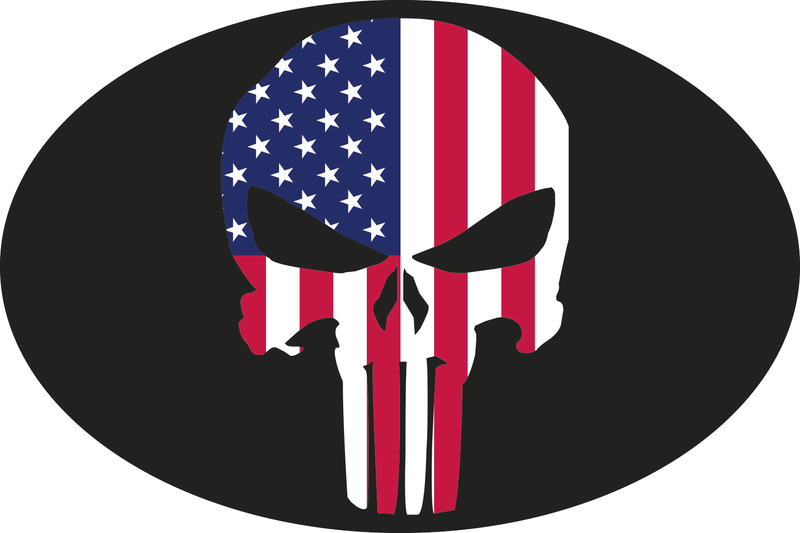 AMERICAN FLAG SKULL OVAL OFFICIAL BUMPER STICKERS PACK OF 50 WHOLESALE