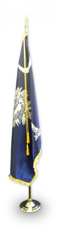 COMPLETE INDOOR S.C. FLAG SET, TASSEL CORD, BASE & POLE SOUTH CAROLINA WITH SPEAR