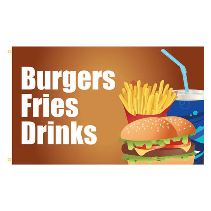 Burgers Fries Drinks Business Flag 3x5ft 100D