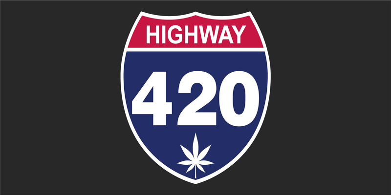 HIGHWAY 420 WEED POT Cannabis HWY Bumper Sticker Made in USA American Flag