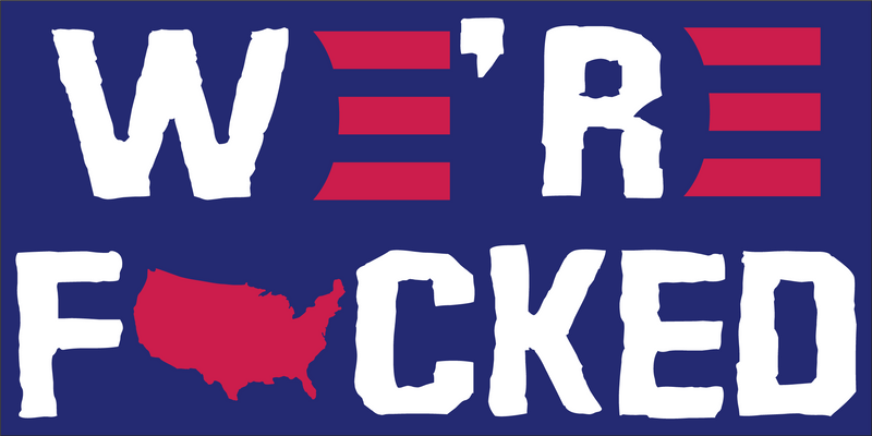WE'RE FUCKED Black Bumper Sticker United States American Made Biden Color Red Blue