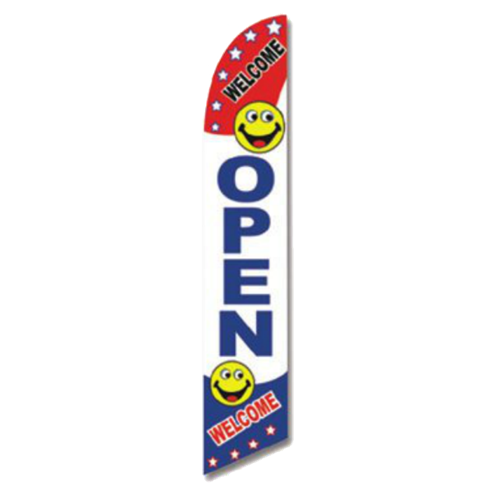 Open Welcome Smiley USA 11.5'x2.5' Swooper Flag Rough Tex® Knit Feather