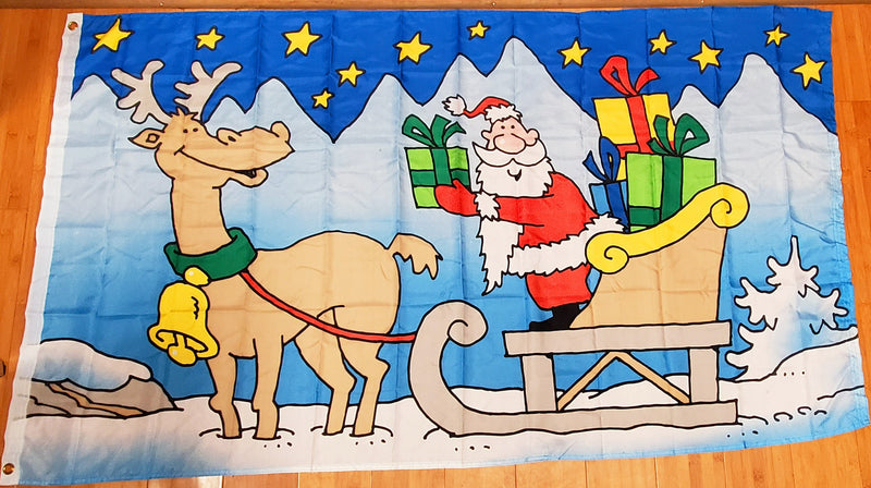 Santa Sleigh Christmas Flag 3x5 Rough Tex 100D ® Seasonal Holiday Flags