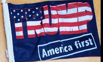 TRUMP CAR FLAGS:  TRUMP 2020, TRUMP NATION, TRUMP KEEP AMERICA FIRST (NAVY & RED) DOUBLE SIDED ROUGH KNIT ®