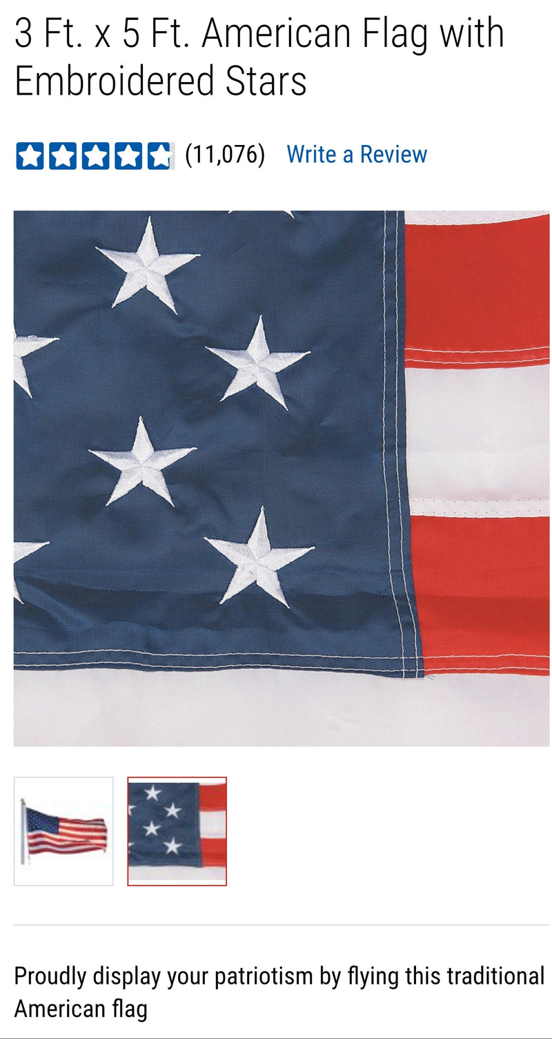 American flag 3' x 5' feet U.S.A. 50 stars nylon embroidered brass grommets