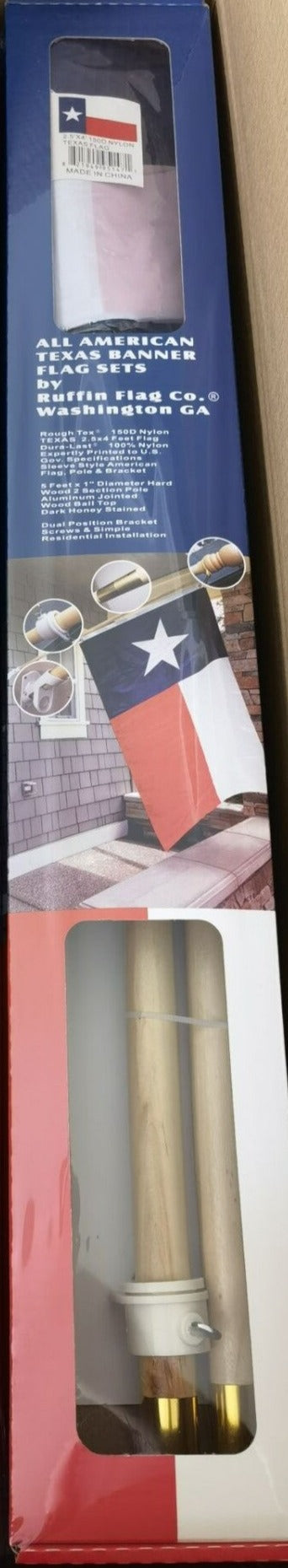 Texas Flag & Flagpole Kit Wooden 2 piece pole cast aluminum bracket nylon flag