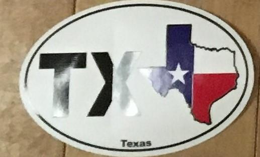 TEXAS ABBREVIATION AND STATE OUTLINE (OVAL SHAPED) OFFICIAL BUMPER STICKER PACK OF 50 BUMPER STICKERS MADE IN USA WHOLESALE BY THE PACK OF 50!