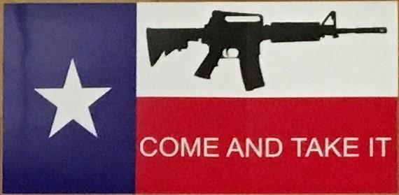 TEXAS COME AND TAKE IT WITH GUN OFFICIAL BUMPER STICKER PACK OF 50 BUMPER STICKERS MADE IN USA WHOLESALE BY THE PACK OF 50!