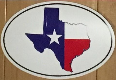 TEXAS STATE OUTLINE OVAL WITH FLAG PATTERN OFFICIAL BUMPER STICKER PACK OF 50 BUMPER STICKERS MADE IN USA WHOLESALE BY THE PACK OF 50!