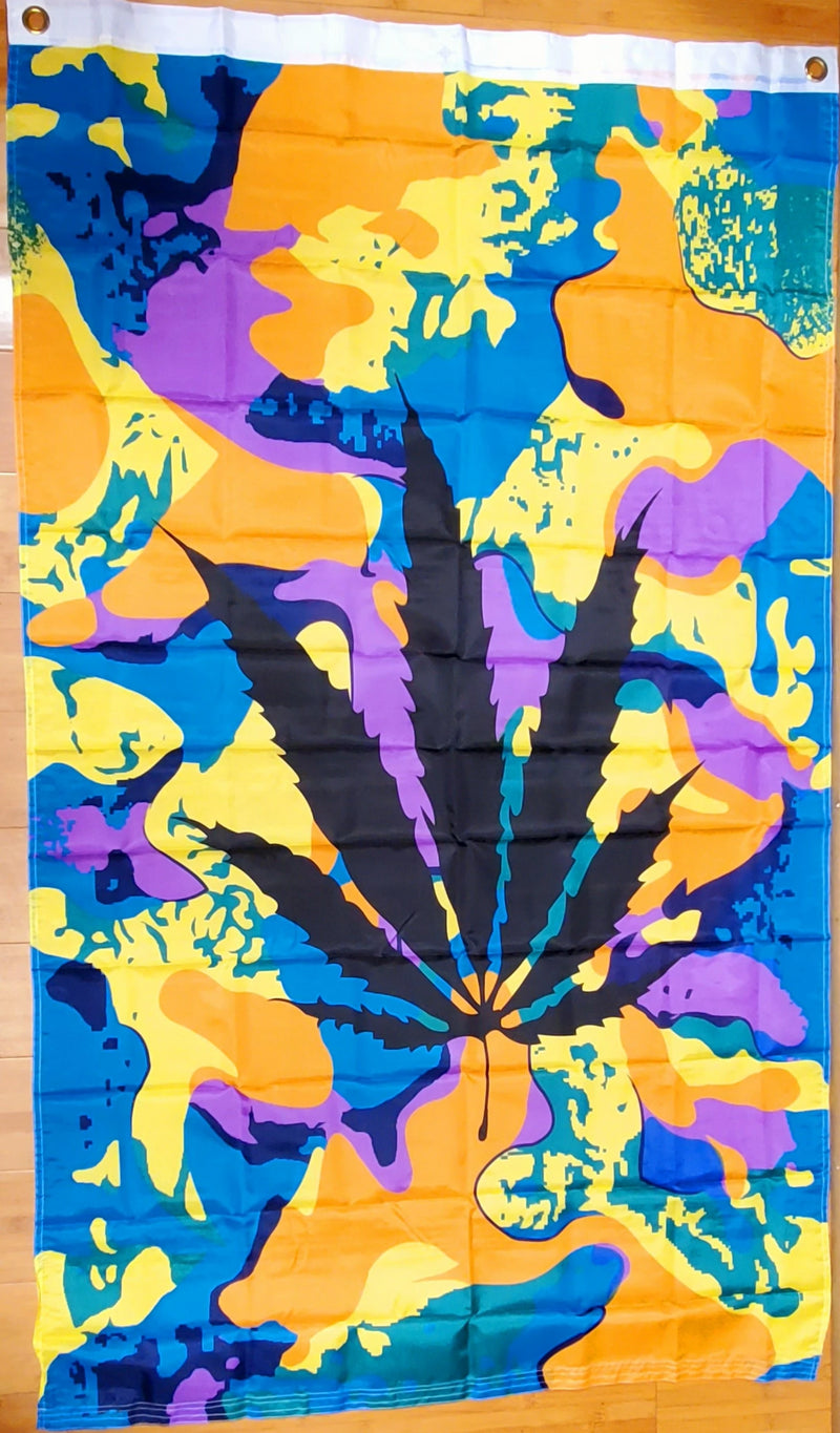 TIE DYE LEAF  (Cannabis ) 3'x5' 100D Flag Rough Tex ® cannabis flags