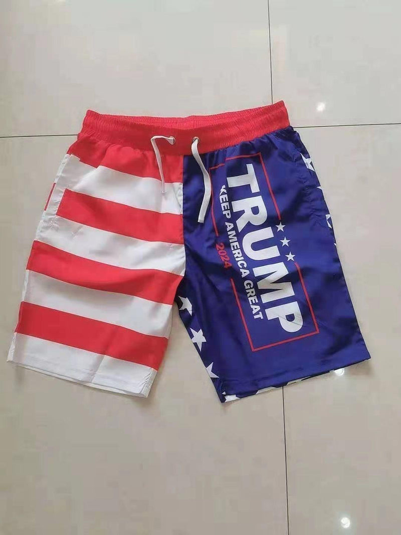 Trump Men's Swimming Trunk Beach Keep America Great 2024 Shorts USA Flag