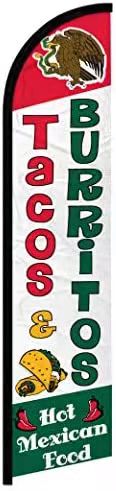 Tacos & Burritos Hot Mexican Food 11.5'x2.5' Swooper Flag Rough Tex® Knit Feather