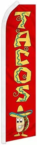 Tacos Red 11.5'x2.5' Half Sleeve Swooper Flag Rough Tex® Knit Feather