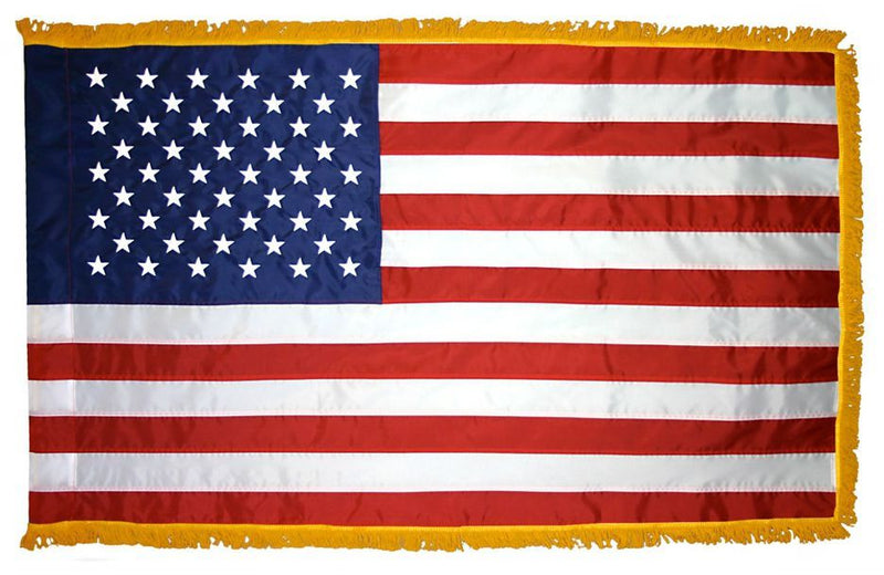 American Indoor 8' Foot Telescoping Aluminum USA Gold Fringed Flag Pole Set with 3'x5' 210D U.S.A. Gold Fringe & Base