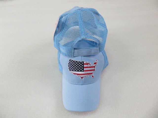 USA flag hat Map Light Blue Mesh Back American Cap