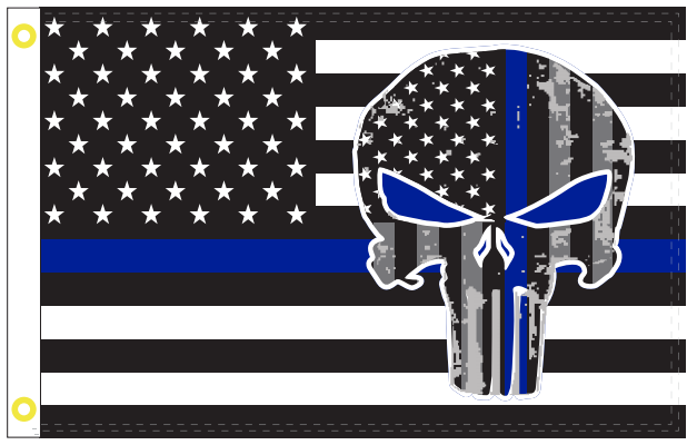 USA Police Punisher 12"x18" Stick Flag ROUGH TEX® 100D 30" Wooden Stick