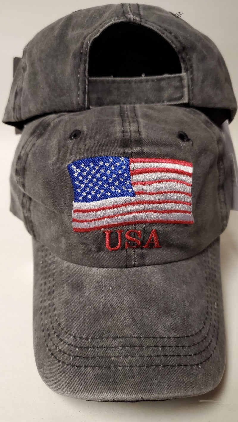 USA Waving Black Washed Cap (Dark Grey)