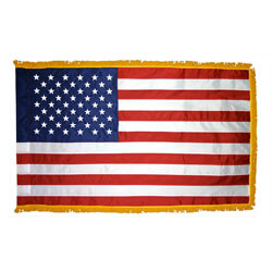 United States of America 3'X5'  Embroidered Flag ROUGH TEX® 210D Nylon With Fringe and Sleeve