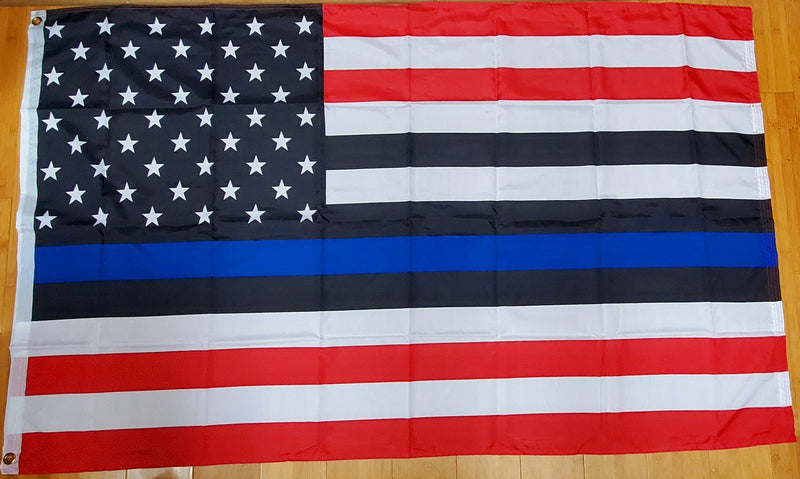 USA AMERICAN POLICE THIN BLUE LINE MEMORIAL  3X5 ROUGH TEX 100D