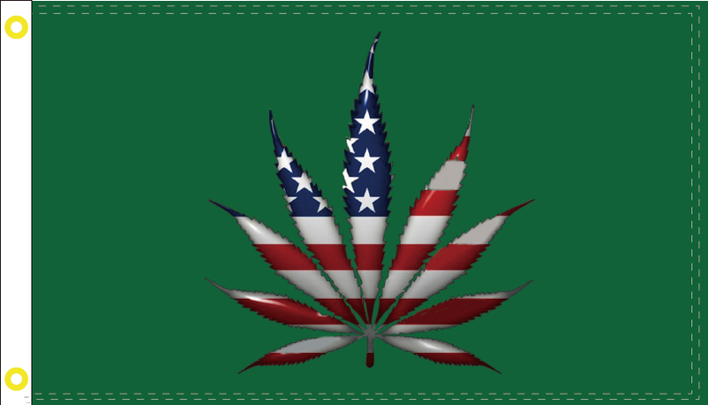 USA MARIJUANA LEAF ON GREEN FLAG 3X5 ECO MARIJUANA AMERICAN ECOLOGY