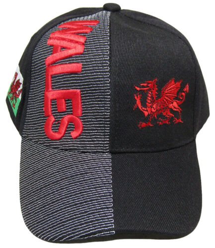 Wales Black Embroidered Cap