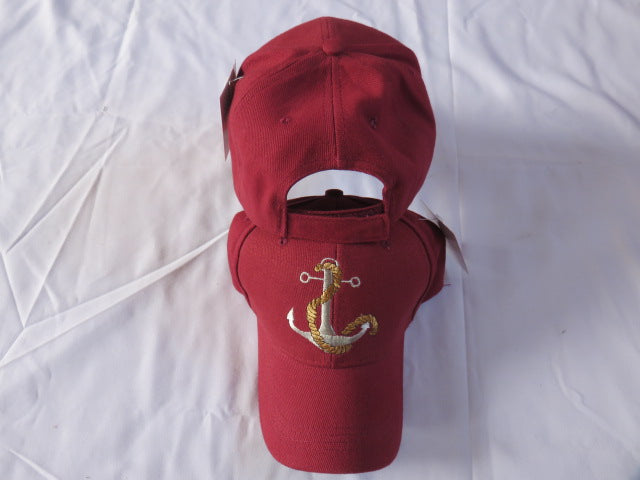 Anchor Cap Yacht Club Boating Nautical 100% COTTON Crimson Burgundy
