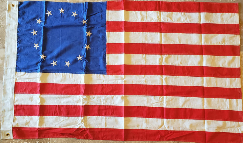 Antique Bunting Fabric 100% Cotton Box Gift Flag American Betsy Ross 13 Stars 3x5 Feet Vintage Original Sewn & Embroidered Premium