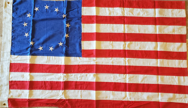 Vintage Tea Stained Boxed Gift American 13 Stars Betsy Ross Flag Cotton 3x5 feet sewn & embroidered