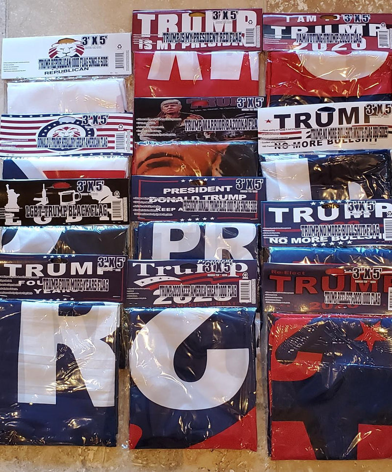 TRUMP FLAGS STARTER PACK 24 ASSORTED FLAGS 2 OF EACH DESIGN 12x18 Inches